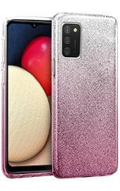 Луксозен силиконов гръб ТПУ с брокат за Samsung Galaxy A02s A025F преливащ сребристо към розово
